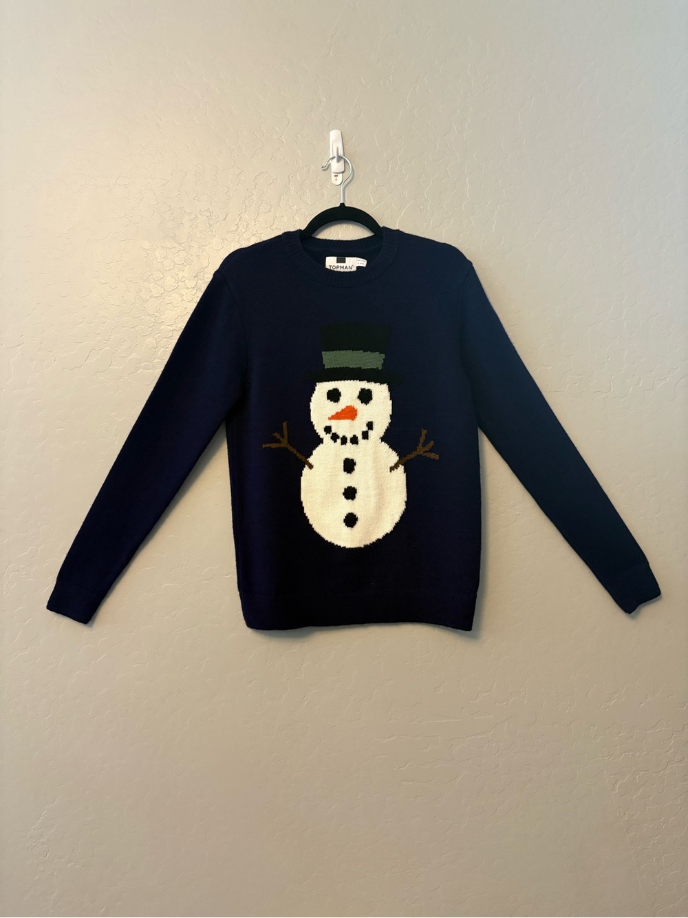Topman navy blue snowman knit long sleeve crewneck sweater small